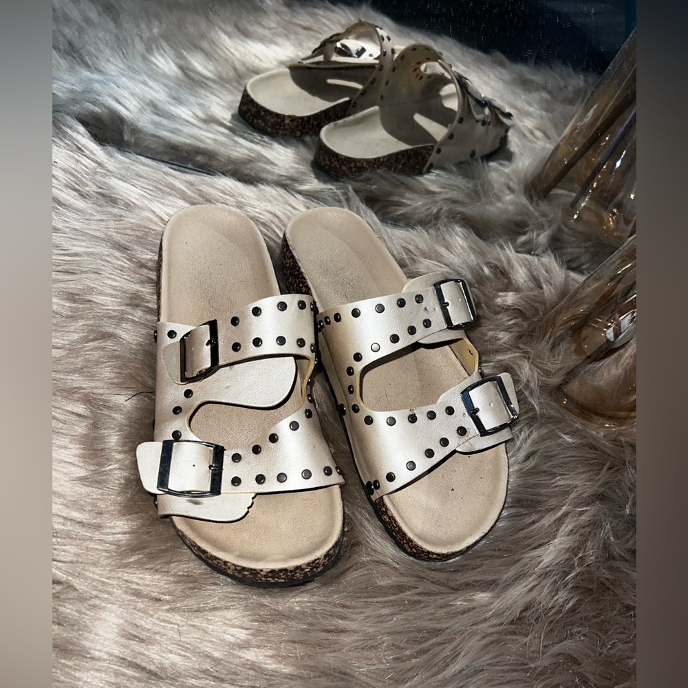Slip on, double strap sandals. Size 8.